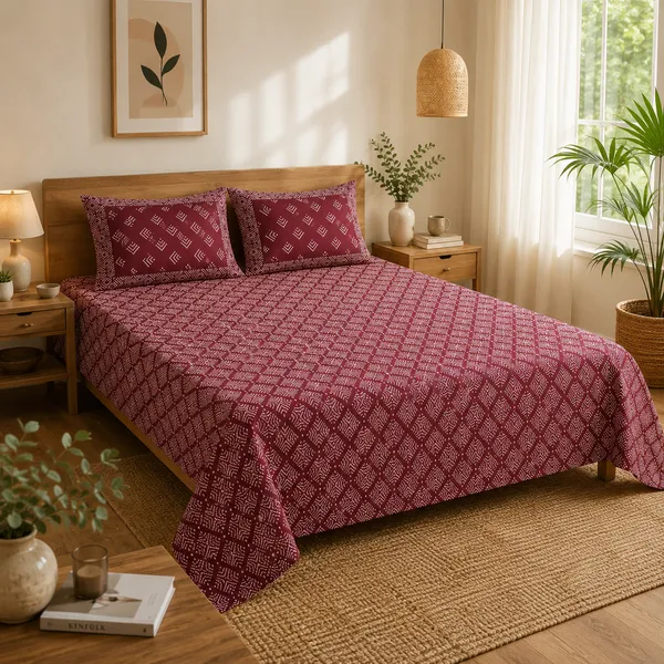 Handloom_Cotton_Wine_Red_Bagru-Inspired__Block_Print_Double_Bedsheet_set