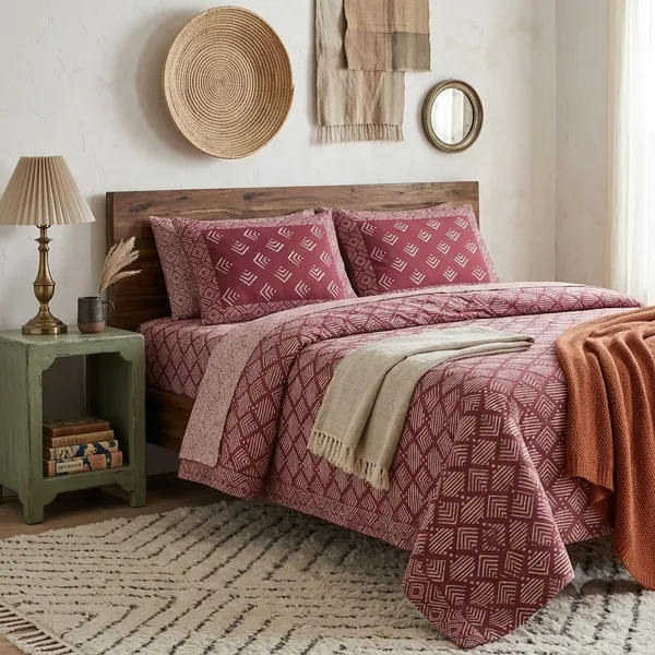 Handloom_Cotton_Wine_Red_Bagru-Inspired__Block_Print_Double_Bedsheet_set
