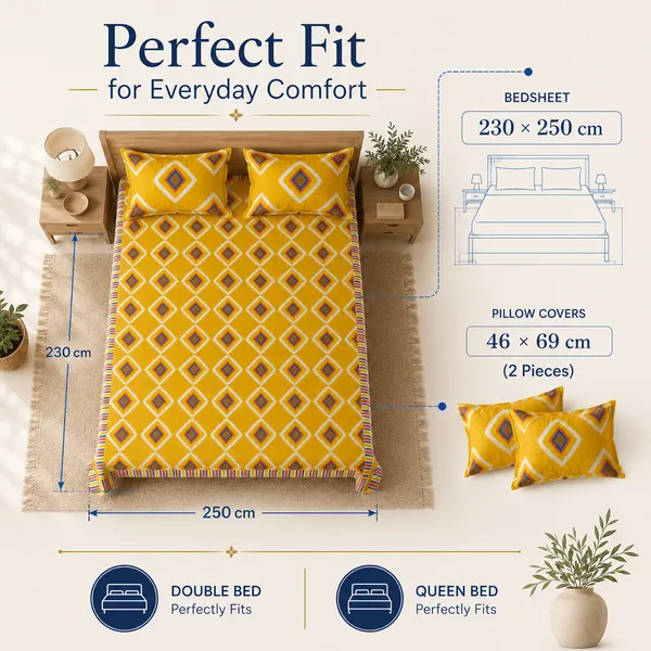Mustard_Diamond_Print_Bedsheet_Set_–_Handloom_Cotton