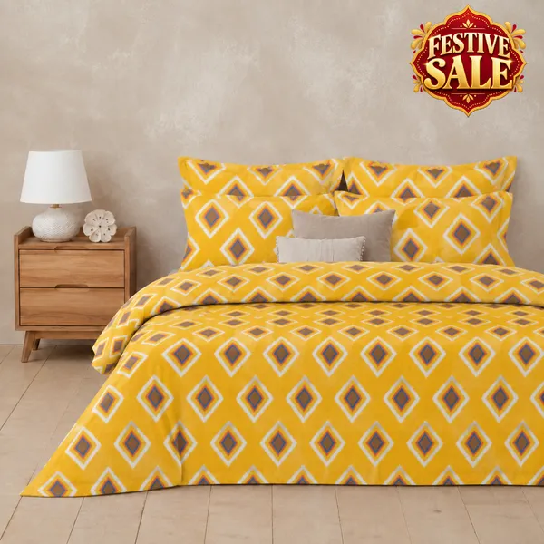 Trufinsh_Mustard_Diamond_Print_Bedsheet_Set_–_Handloom_Cotton