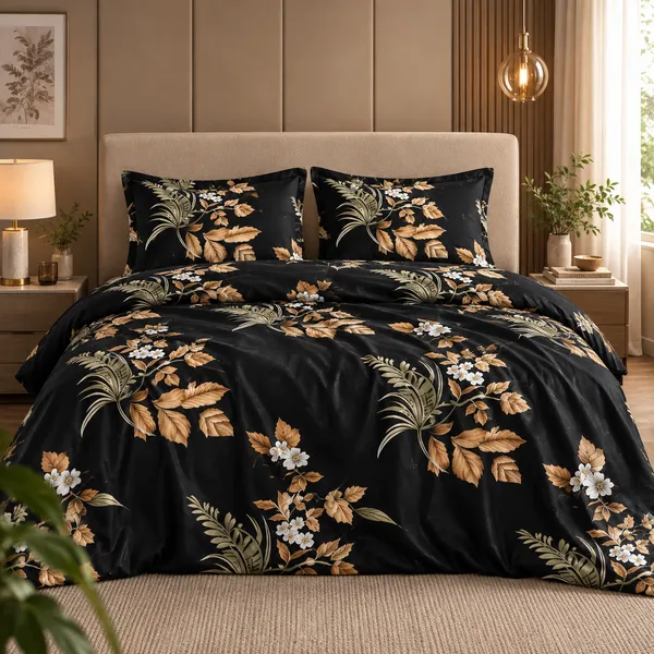 Black_Floral_Cotton_400_TC_Double_Bedsheet_Set_|_Bookfold_Gift_Packaging