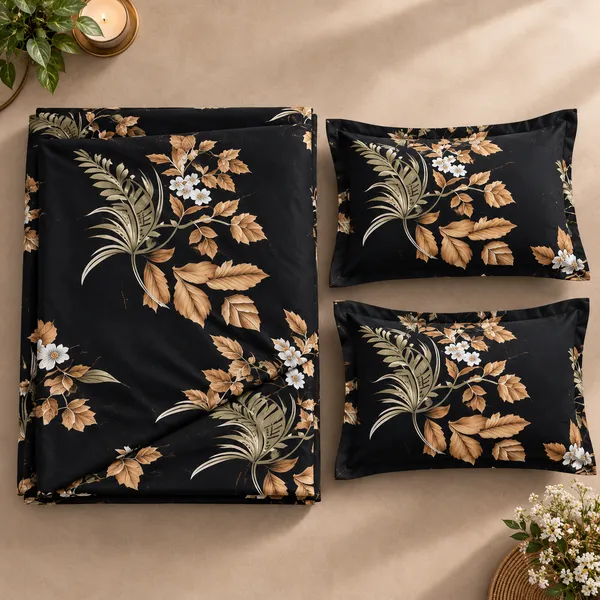 Black_Floral_Cotton_400_TC_Double_Bedsheet_Set_|_Bookfold_Gift_Packaging