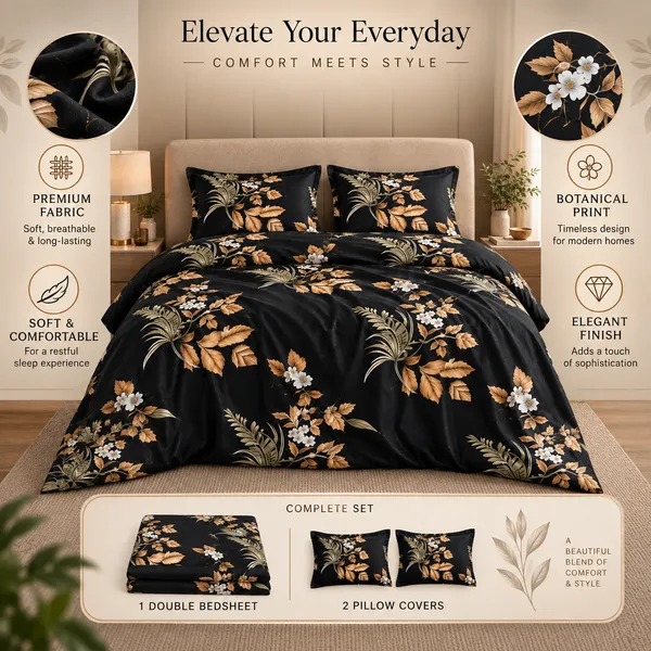 Black_Floral_Cotton_400_TC_Double_Bedsheet_Set_|_Bookfold_Gift_Packaging