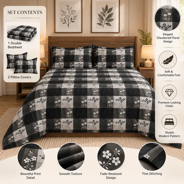 Black_Grey_Checkered_Cotton_400_TC_Double_Bedsheet_Set-Bookfold_Gift_Packaging