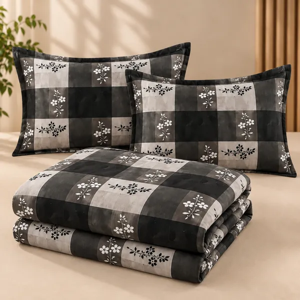 Black_Grey_Checkered_Cotton_400_TC_Double_Bedsheet_Set-Bookfold_Gift_Packaging