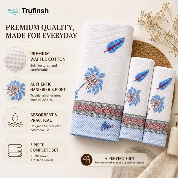 Trufinsh_Premium_Floral_Waffle_Towel_Set_–_3_Piece