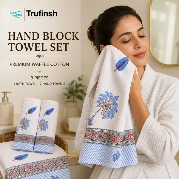 Trufinsh_Premium_Floral_Waffle_Towel_Set_–_3_Piece