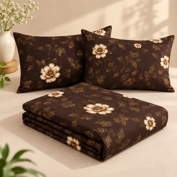 Brown_Floral_Cotton_400_TC_Double_Bedsheet_Set_|_Bookfold_Gift_Packaging