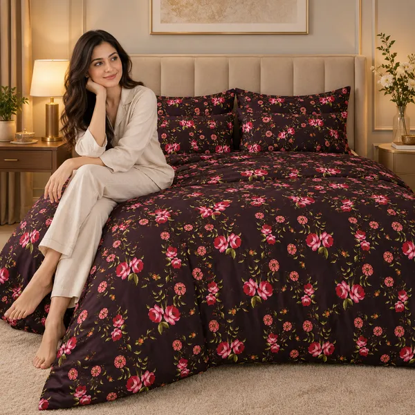 Brown_Floral_Cotton_400_TC_Double_Bedsheet_Set_|_Bookfold_Gift_Packaging