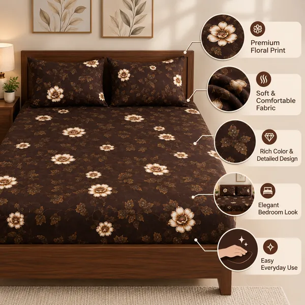 Brown_Floral_Cotton_400_TC_Double_Bedsheet_Set_|_Bookfold_Gift_Packaging
