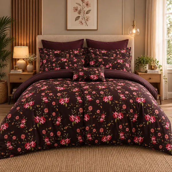 Brown_Floral_Cotton_400_TC_Double_Bedsheet_Set_|_Bookfold_Gift_Packaging