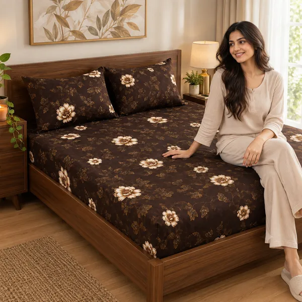 Brown_Floral_Cotton_400_TC_Double_Bedsheet_Set_|_Bookfold_Gift_Packaging