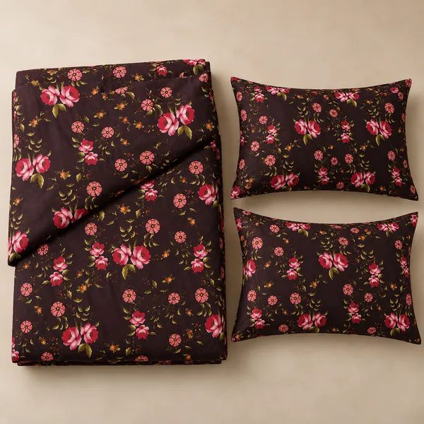 Brown_Floral_Cotton_400_TC_Double_Bedsheet_Set_|_Bookfold_Gift_Packaging