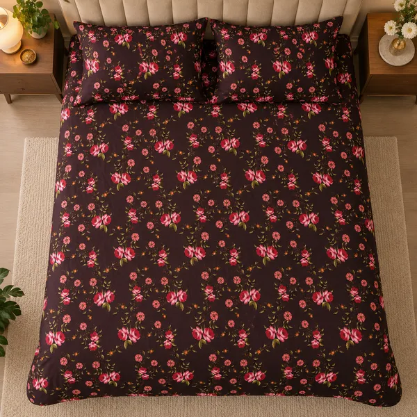 Brown_Floral_Cotton_400_TC_Double_Bedsheet_Set_|_Bookfold_Gift_Packaging