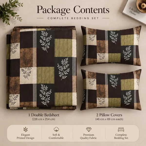 Brown_&_Green_Geometric_Cotton_400_TC_Double_Bedsheet_Set_|_Bookfold_Gift_Packaging