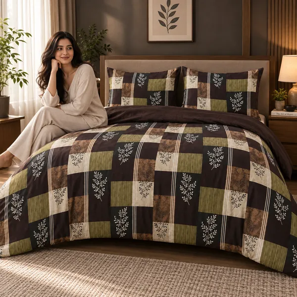 Brown_&_Green_Geometric_Cotton_400_TC_Double_Bedsheet_Set_|_Bookfold_Gift_Packaging