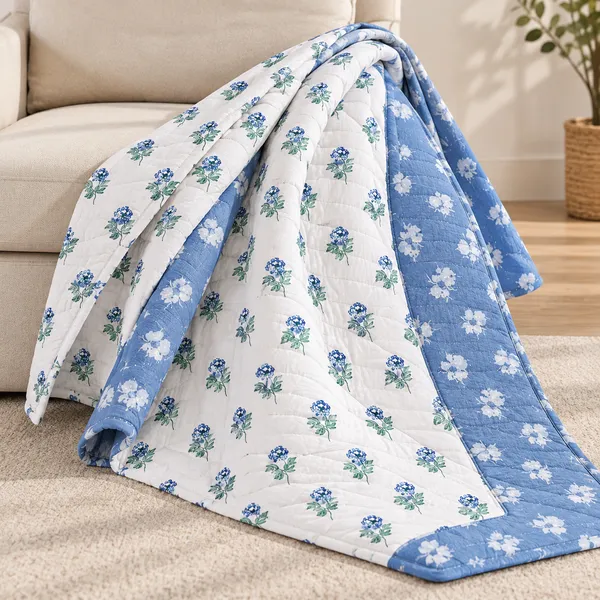 Trufinsh_Blue_Meadow_Floral_100%_Cotton_3-Layer_Double_Bed_Dohar,_Reversible_AC_Blanket