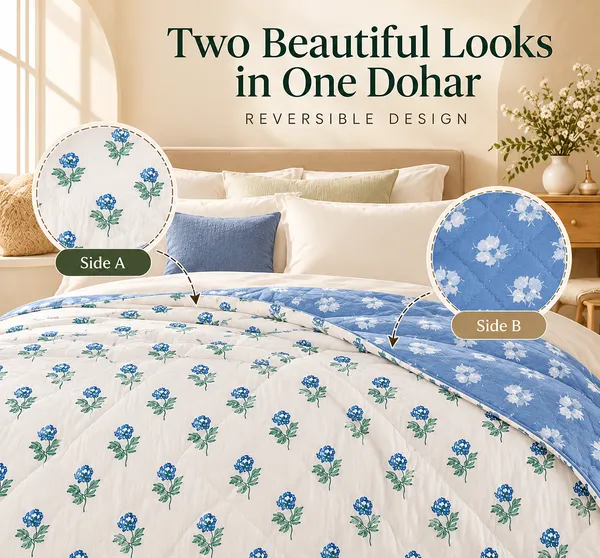 Trufinsh_Blue_Meadow_Floral_100%_Cotton_3-Layer_Double_Bed_Dohar,_Reversible_AC_Blanket