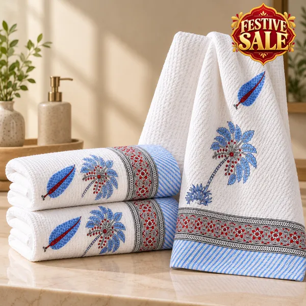 Trufinsh_Premium_Floral_Waffle_Towel_Set_–_3_Piece