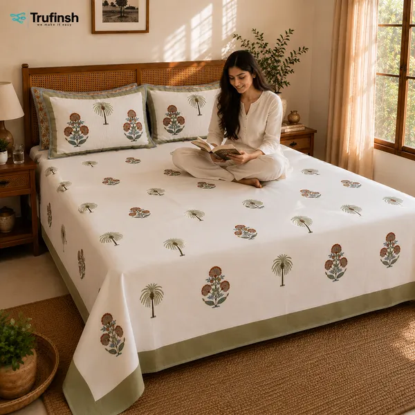 Floral_Handloom_Cotton_Bedsheet_Set_with_2_Quilted_Pillow_Covers_|__Gift_Packaging