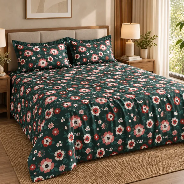 Green_Floral_Cotton_400_TC_Double_Bedsheet_Set_|_Bookfold_Gift_Packaging