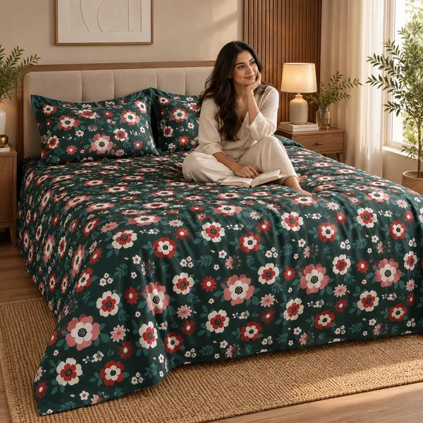 Green_Floral_Cotton_400_TC_Double_Bedsheet_Set_|_Bookfold_Gift_Packaging