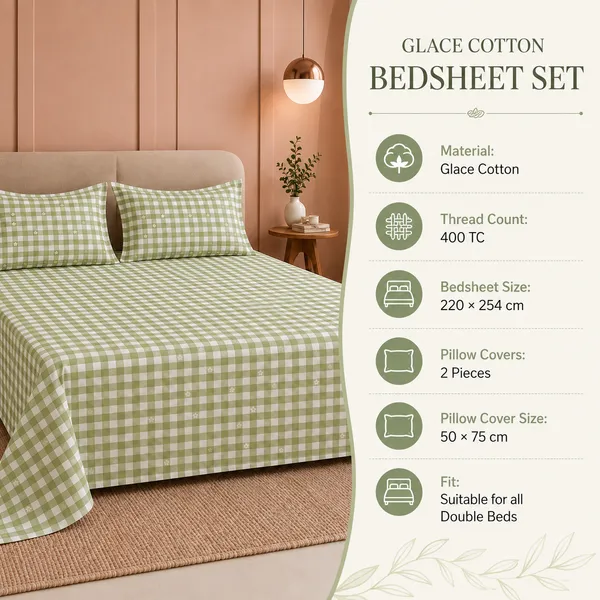 Green_Gingham_Floral_Cotton_Double_Bedsheet_set_-_Bookfold_Gift_Packaging