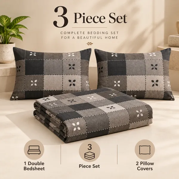 Grey_Checkered_Cotton_400_TC_Double_Bedsheet_Set-Bookfold_Gift_Packaging