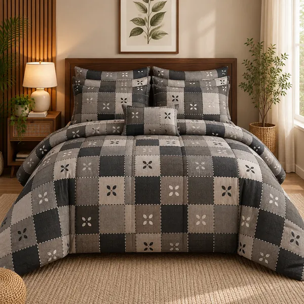 Grey_Checkered_Cotton_400_TC_Double_Bedsheet_Set-Bookfold_Gift_Packaging