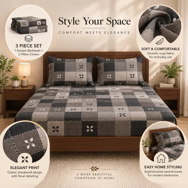 Grey_Checkered_Cotton_400_TC_Double_Bedsheet_Set-Bookfold_Gift_Packaging