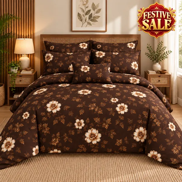 Trufinsh_Brown_Floral_Cotton_400_TC_Double_Bedsheet_Set_|_Bookfold_Gift_Packaging