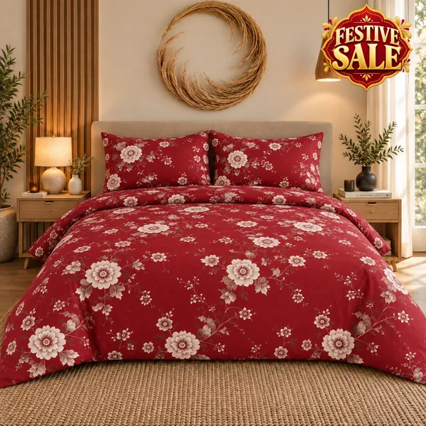 Trufinsh_Maroon_Floral_Cotton_400_TC_Double_Bedsheet_Set_|_Bookfold_Gift_Packaging