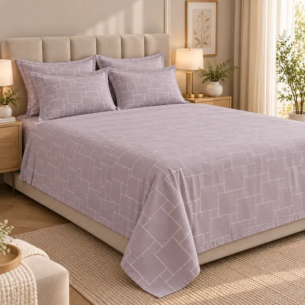 Trufinsh_Mauve_Geometric_Pure_Cotton_Bedsheet_Set_|__Gift_Packaging