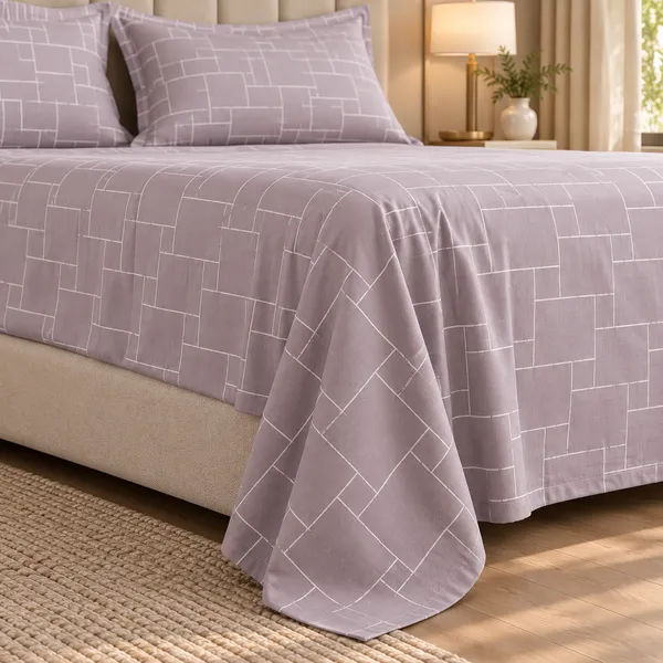 Trufinsh_Mauve_Geometric_Pure_Cotton_Bedsheet_Set_|__Gift_Packaging