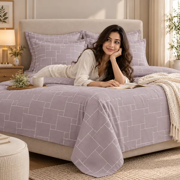 Trufinsh_Mauve_Geometric_Pure_Cotton_Bedsheet_Set_|__Gift_Packaging