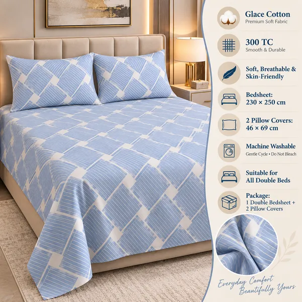 Light_Blue_Geometric_Cotton_Bedsheet_Set