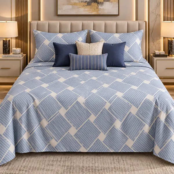 Light_Blue_Geometric_Cotton_Bedsheet_Set