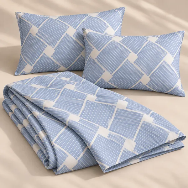 Light_Blue_Geometric_Cotton_Bedsheet_Set