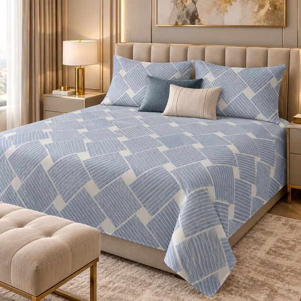 Light_Blue_Geometric_Cotton_Bedsheet_Set