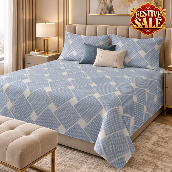 Trufinsh_Light_Blue_Geometric_Cotton_Bedsheet_Set