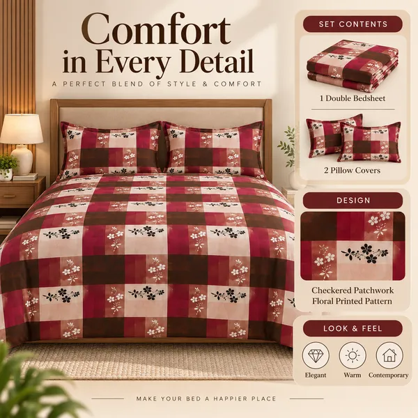 Maroon_Checkered_Cotton_400_TC_Double_Bedsheet_Set-Bookfold_Gift_Packaging
