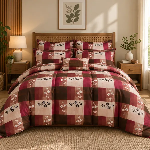 Maroon_Checkered_Cotton_400_TC_Double_Bedsheet_Set-Bookfold_Gift_Packaging