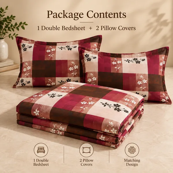 Maroon_Checkered_Cotton_400_TC_Double_Bedsheet_Set-Bookfold_Gift_Packaging