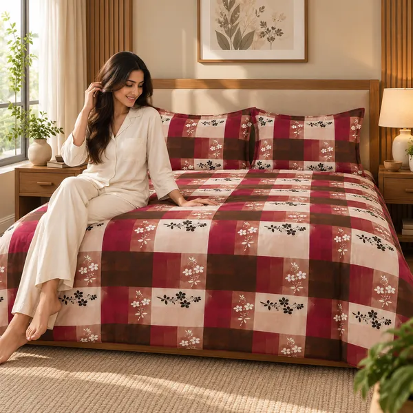 Maroon_Checkered_Cotton_400_TC_Double_Bedsheet_Set-Bookfold_Gift_Packaging