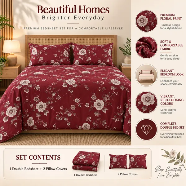 Maroon_Floral_Cotton_400_TC_Double_Bedsheet_Set_|_Bookfold_Gift_Packaging