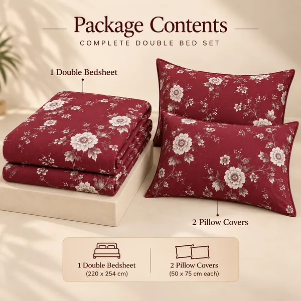 Maroon_Floral_Cotton_400_TC_Double_Bedsheet_Set_|_Bookfold_Gift_Packaging