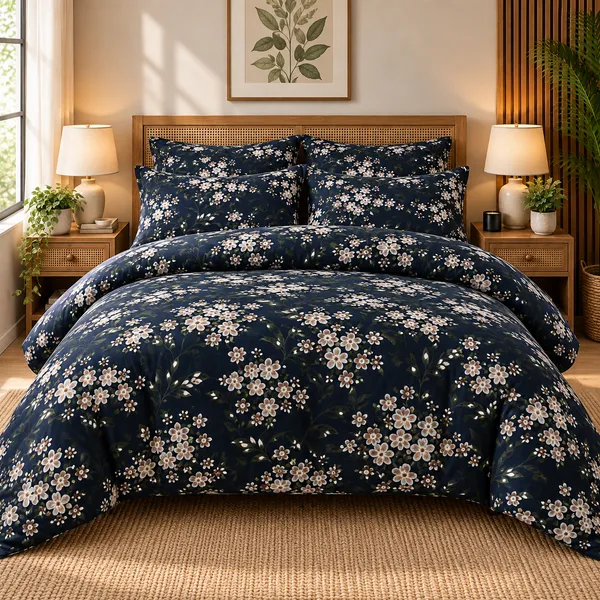 Navy_Blue_Floral_Cotton_400_TC_Double_Bedsheet_Set-Bookfold_Gift_Packaging