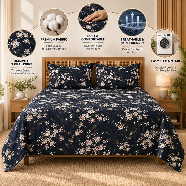 Navy_Blue_Floral_Cotton_400_TC_Double_Bedsheet_Set-Bookfold_Gift_Packaging