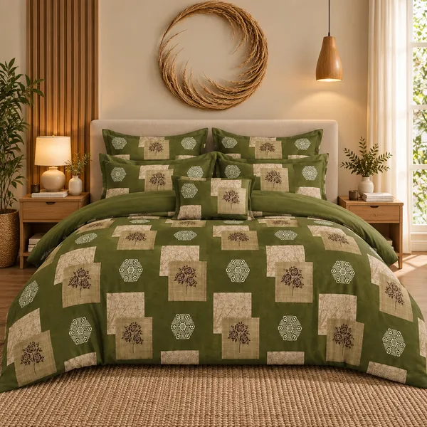 Olive_Green_Cotton_400_TC_Double_Bedsheet_Set_|_Bookfold_Gift_Packaging