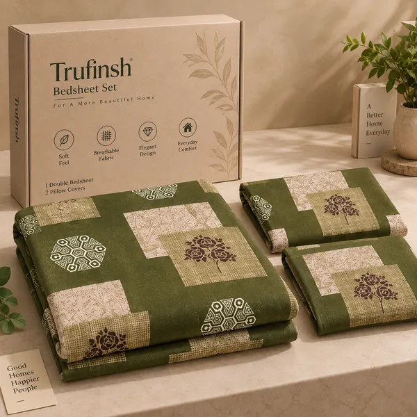 Olive_Green_Cotton_400_TC_Double_Bedsheet_Set_|_Bookfold_Gift_Packaging